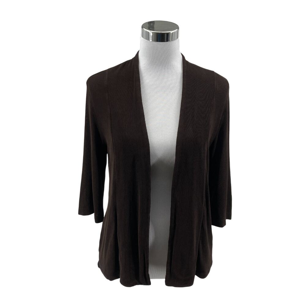 Chico's Travelers Cardigan Womens Size 0 Brown Solid Knit 3/4 Sleeve Pockets